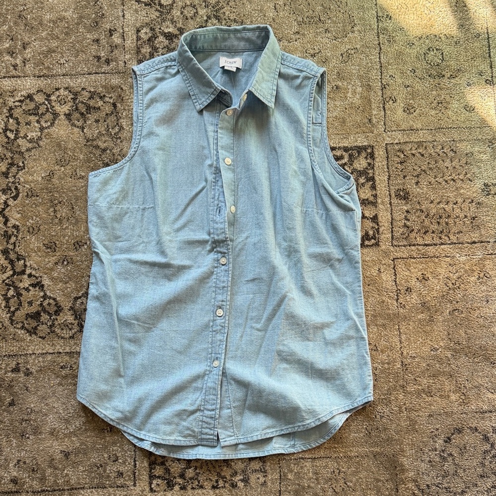 J. Crew Light Blue Denim Sleeveless Button-Up Top